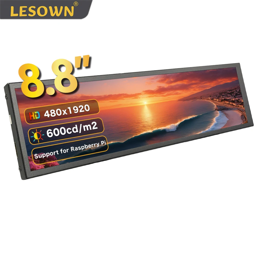 LESOWN 6.9 7.9 8.8 11.3 inch Stretched Bar Monitor IPS HD HDMI Sub Screen CPU GPU Aida64 Display for PC Case Computer Monitoring