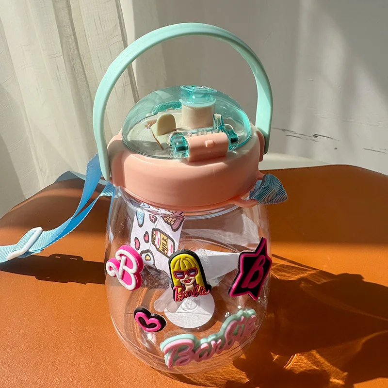 Barbie Water Cup Animation Peripheral Cute Cartoon Large Capacity Water Bottle 1300Ml Kawaii Portable Outdoor Sports Straw Cup