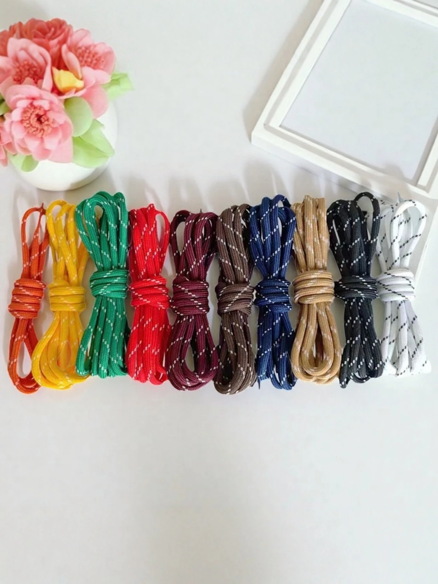 round Sport Shoe Laces for MIU System De Xin Slip-On Sports Shoes Yellow Black Green Diagonal Patterned Shoe Straps