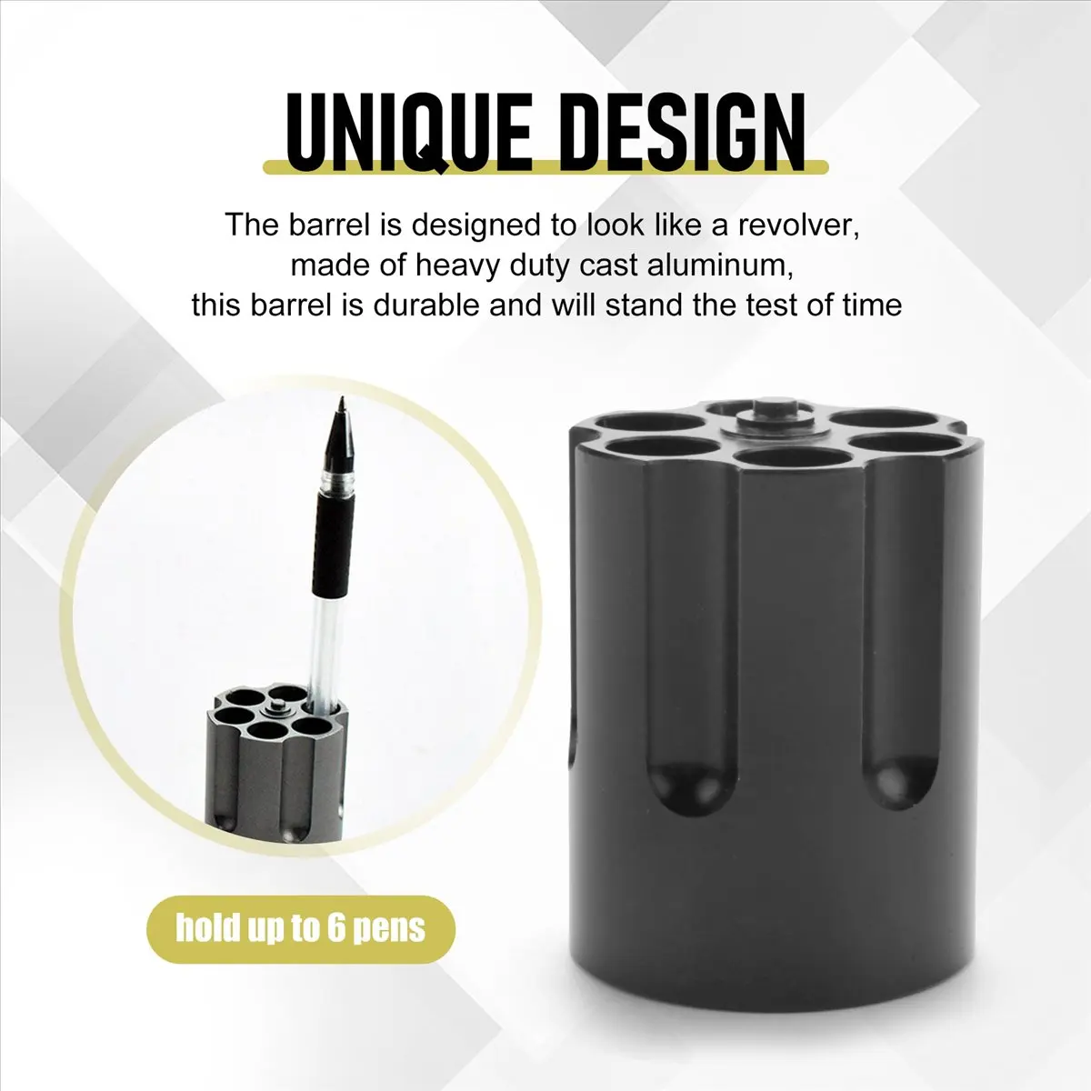 Pen Holder with 6 Slot Cylinder Design Heavy Duty Non-Slip Aluminum Alloy Office Ornament