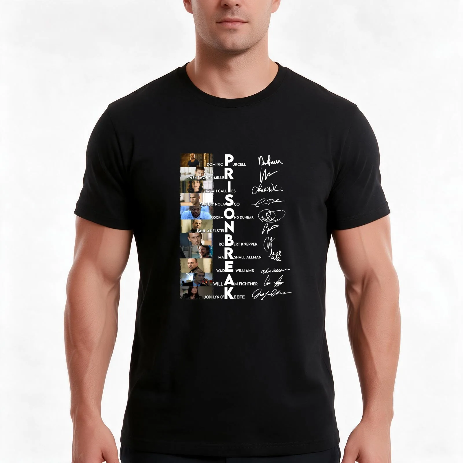 Prison Break Cast , Signature , Micheal Scofield Prison Break Trending T-Shirt, Summer Casual Cotton Tee, Vintage Graphic Print