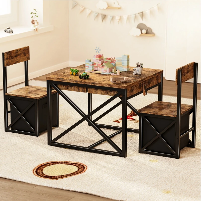 4-in-1 Kids Table and Chairs Set with Storage, Toddler Activity Desk for Crafts, Drawing, Reading – Ideal Children’s Furniture