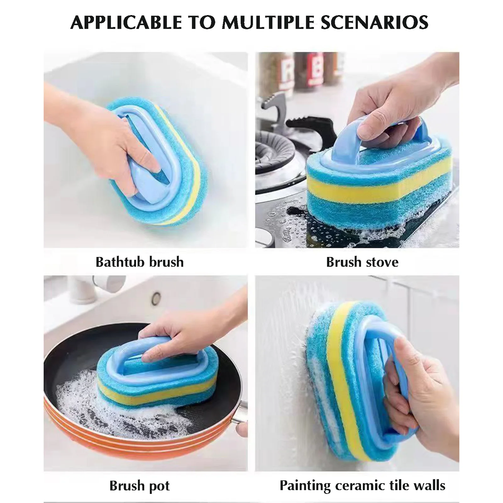 Handled Bath Scrubber Heavy Duty Non-Scratch Scouring Pad Handheld Scrubber for Cleaning Shower Tile