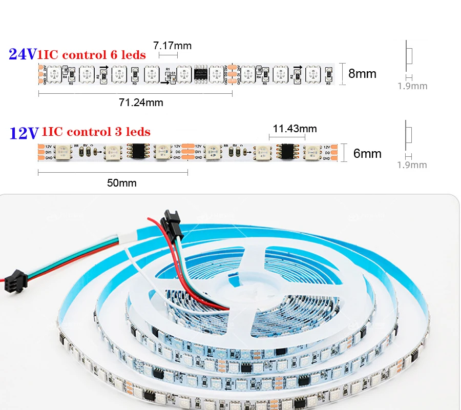 5m wąska smukła magiczna kolor marzeń adresowalna taśma LED WS2811 60/84leds/m RGB Pixel elastyczna taśma zewnętrzna 6mm/8mm 12v 24v TV