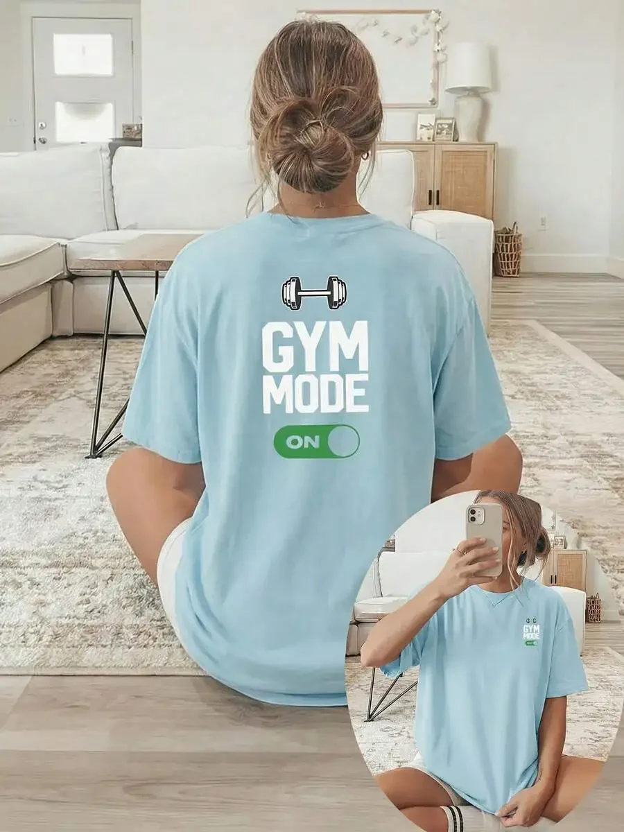 2026 Fashion New Arrival Dumbbell Pattern Gym Mode Text Graphic Print Womens Double Sided Crew Neck Short Sleeve T Shirt Casual Summer Wear Tee Basic Top T Shirt