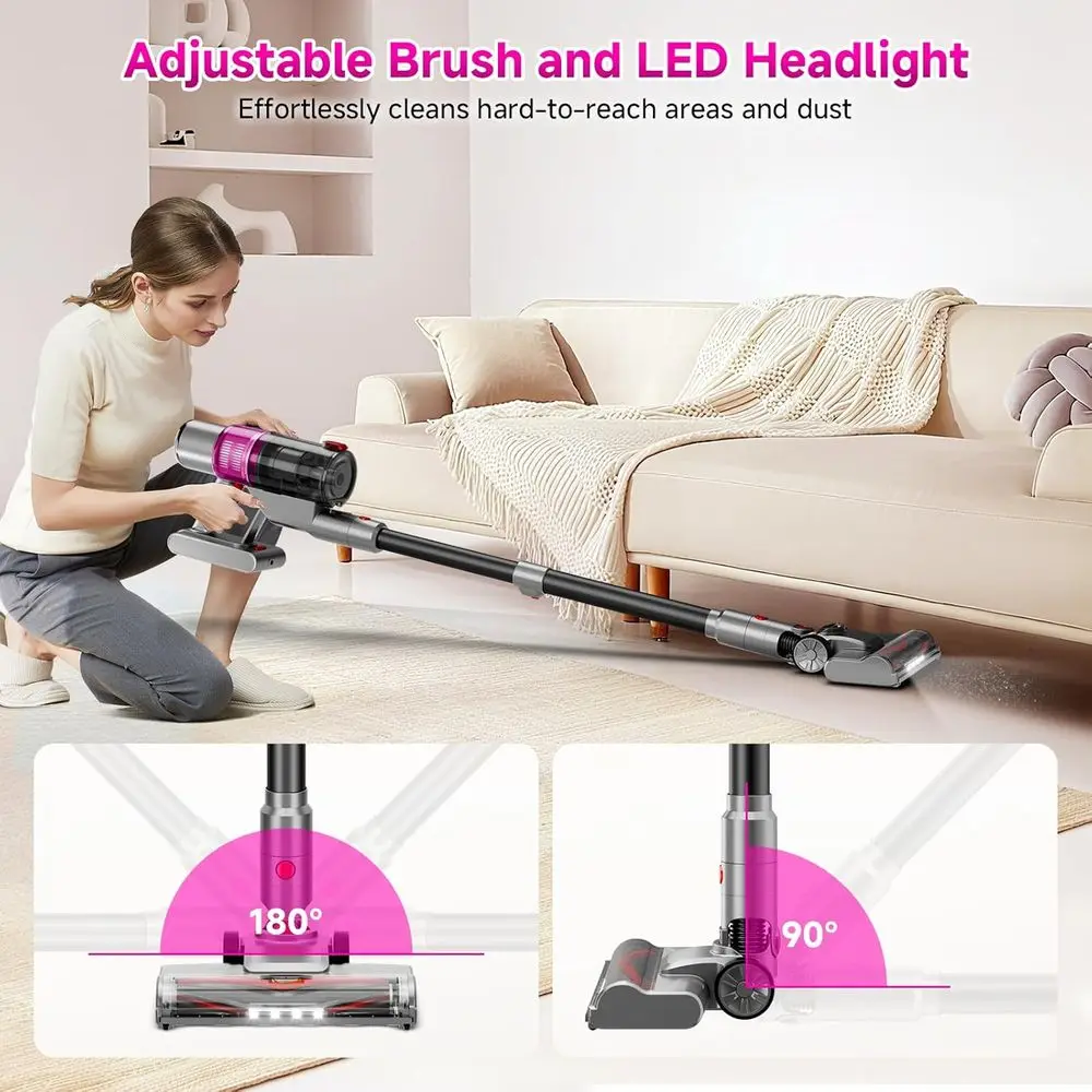 Powerful 550W 45KPA Cordless Vacuum Cleaner, Lightweight 6-in-1 Stick Vacuum for Home, Pet Hair, Carpets & Hard Floors (Purple)