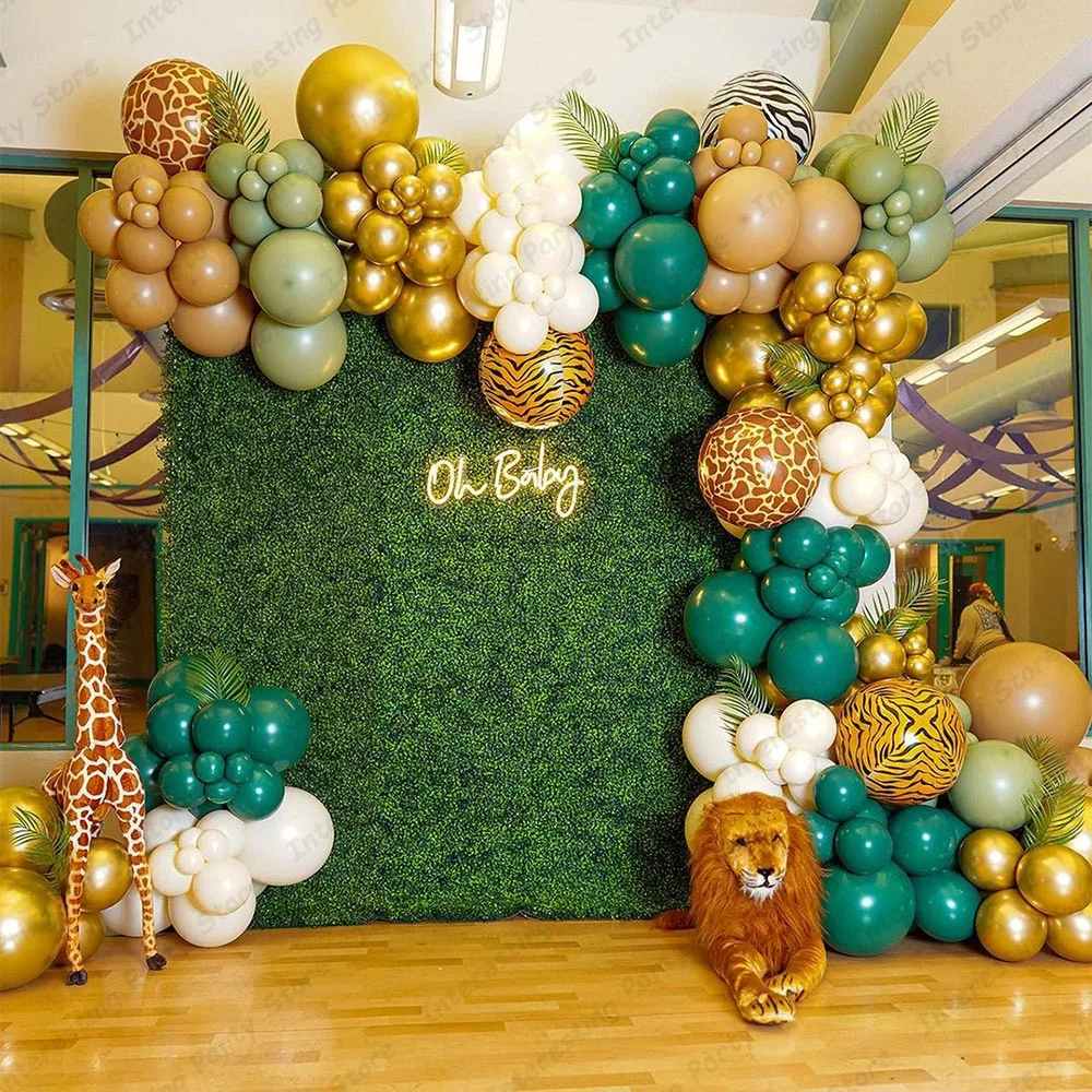 142pcs 4D 22inch Animal Printed Foil Balloon Garland Kit Baby Shower Jungle Safari Theme Birthday Party Decor Metal Gold Ballons