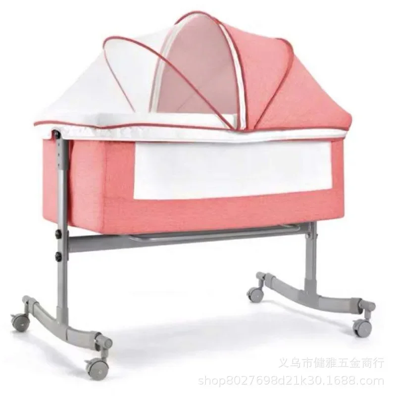 Baby Crib Bed Portable Baby Bed Multifunctional Baby Cribs Newborns Roller Crib Splicing Side Can Lift Crib