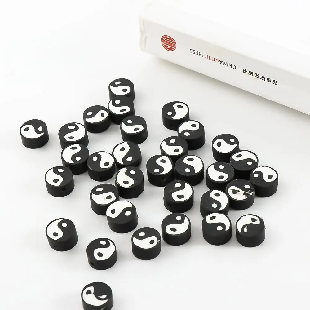 Black White Round Soft Pottery Bracelet Necklace Tai Chi Beads Yin Yang Eyes Loose Beads DIY Jewelry Making Needlework Beads