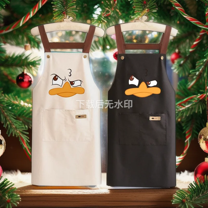 Waterproof Kitchen Apron With Pockets Restaurant Cartoon Duck Pattern Aprons Unisex Apron Kitchen Clean Printing Brief Apron Kit