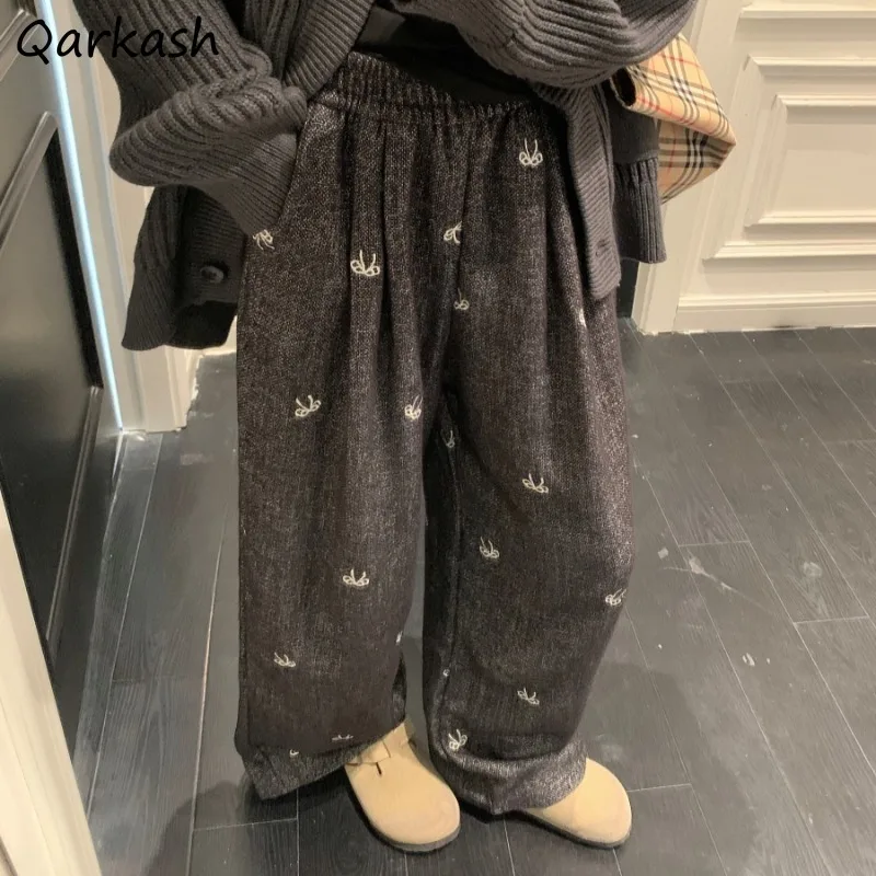 Pants Women Autumn Sweet Girls College Bow Wide Leg Loose Slender Elastic High Waist All-match Casual Korean Style Lazy Vibe Ins