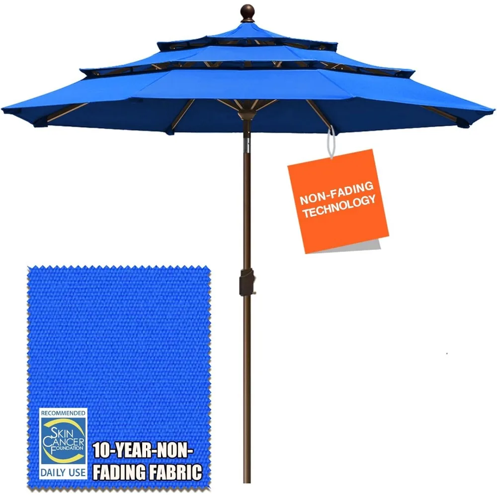

USA 10-Year-Non-Fading 9Ft 3 Tiers Market Umbrella Patio Umbrella Outdoor Table Umbrella with Ventilation, Royal Blue