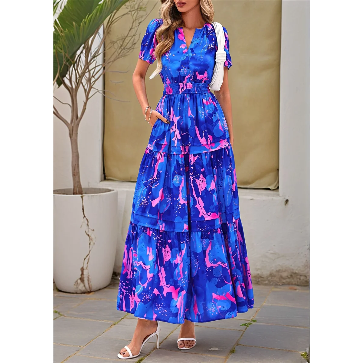 Vestido de manga corta floral bohemio para mujer Imagen 1 XXL