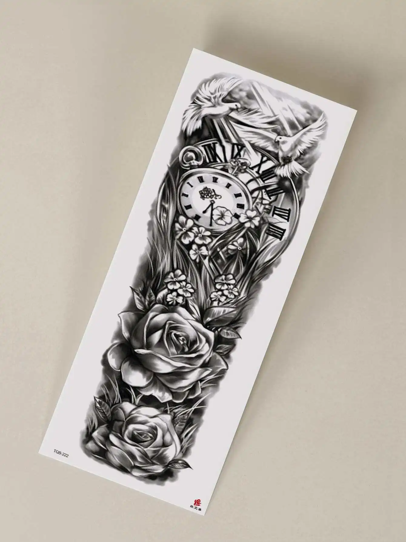 Tattoo Sticker,1 Sheet Large Half Arm Sleeve Flower & Clock Pattern Temporary Tattoos Flower Fake Tattoo Stickers Adults.