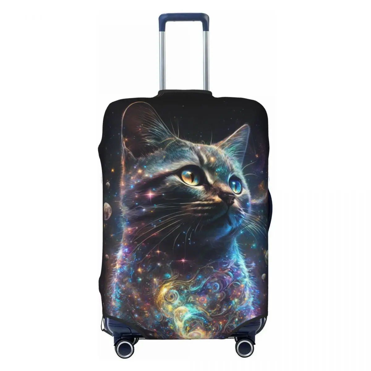 Neon Cat Suitcase Cover psychedelic stars Travel Holiday Practical Luggage Case Protector