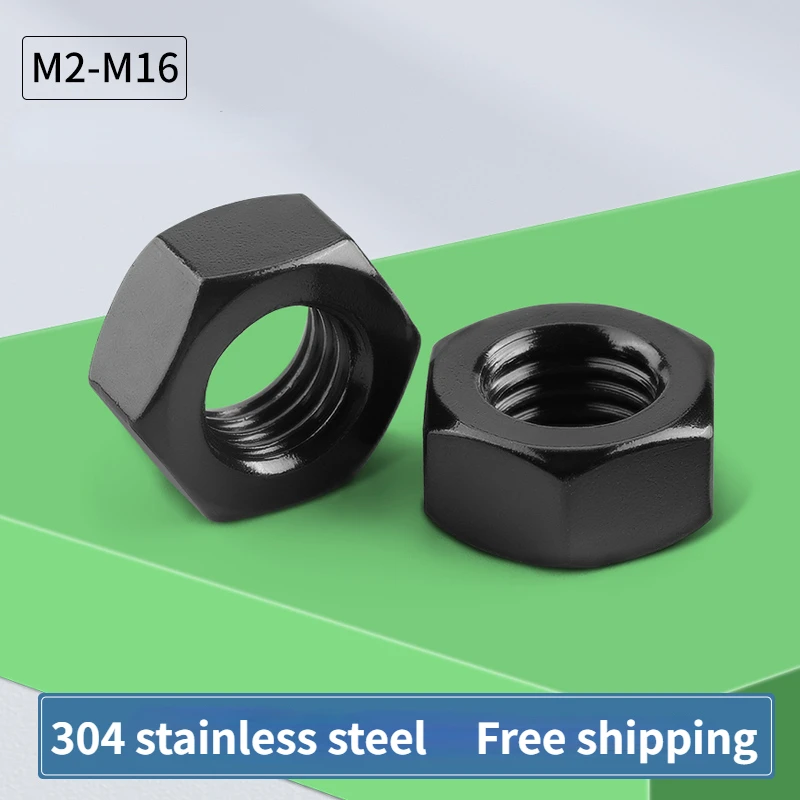 

Black 304 Stainless Steel Hex Nut Nut Lock Nut M1.6M2M2.5M3M3.5M4M5M6M8M10M12M14M16DIN934