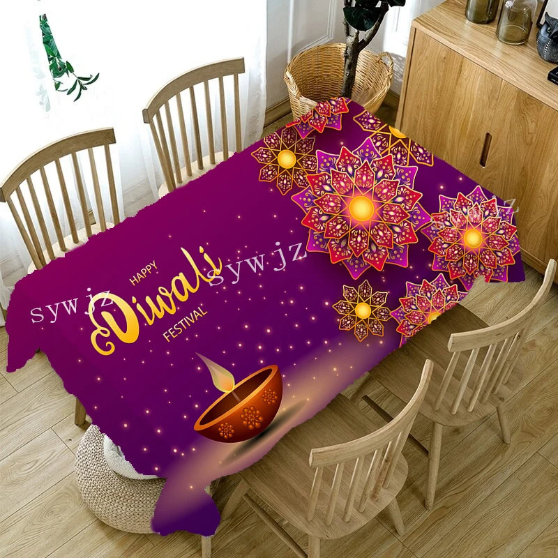 Diwali Decorative Tablecloths Hanukkah Antifouling Rectangular Tablecloths Home Kitchen Dining Table Covers Party Tablecloths