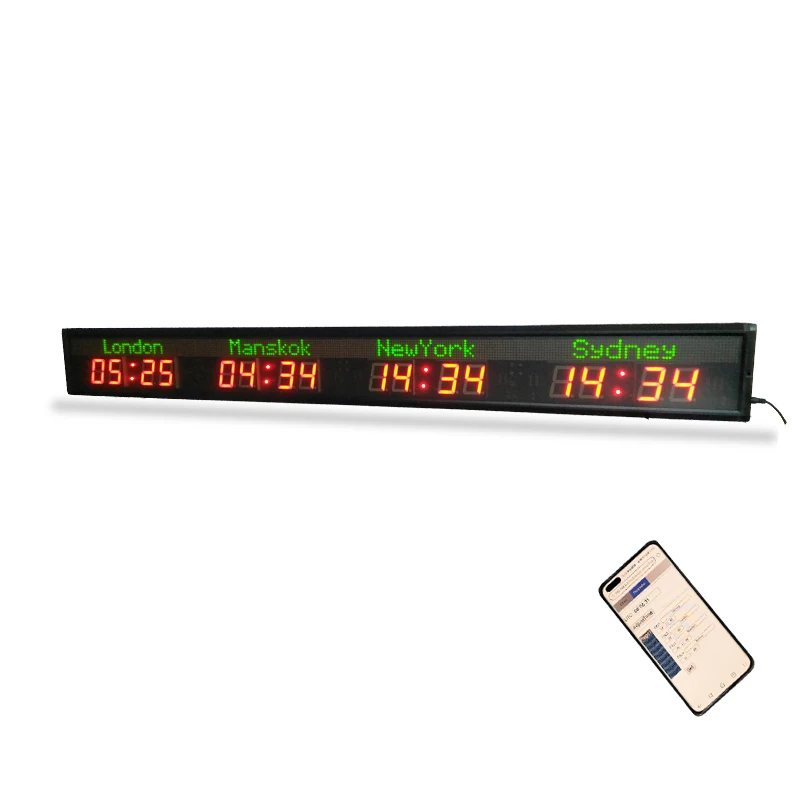 World Time Zone Clock LED Timer Four Cities Hotel Hall Digtal Wall Mounted Remote Control Temporizador Programable 220V Airport