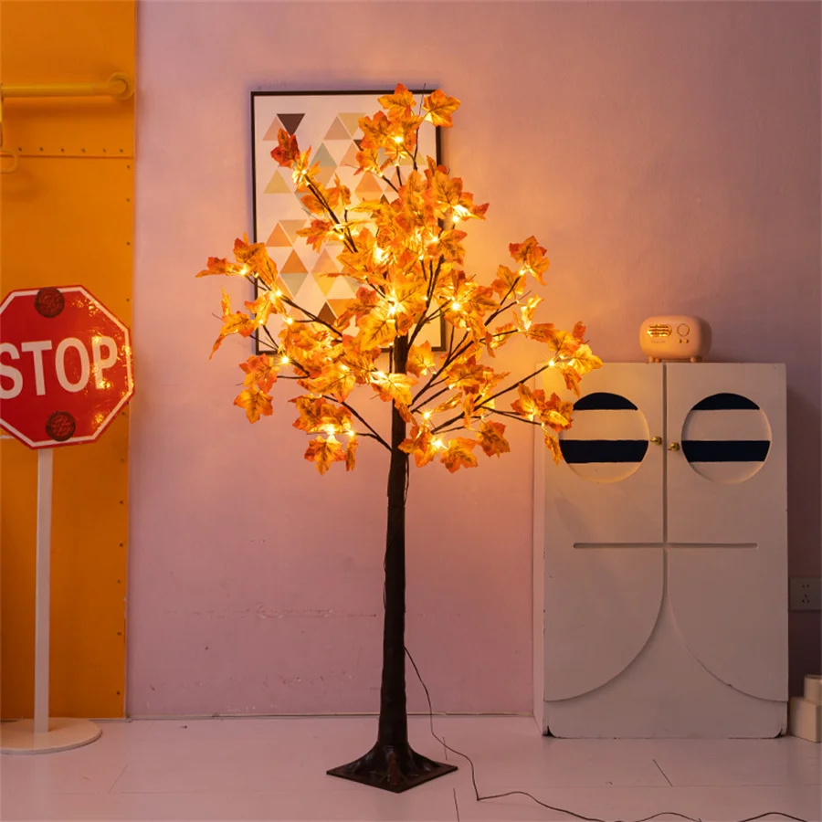 1.2/1.5/1.8M Artificial Lighted Maple Tree Fall Decor LED Prelit Fall Maple Tree With Fairy Light for Thanksgiving Day Decor