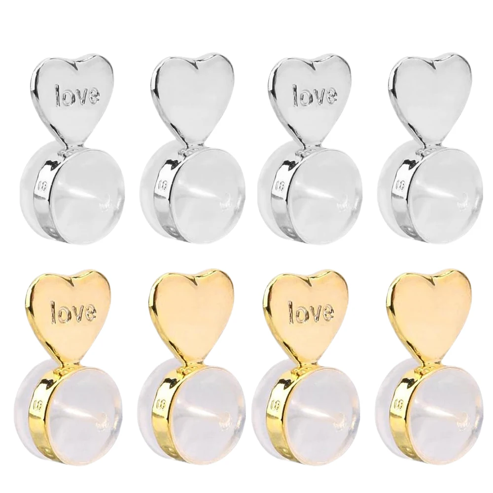 10Pcs Silicone Heart Love Earring Adjustable Lifters Ear Backs Stopper Hypoallergenic Nuts Ear Lobe Support Jewelry Findings