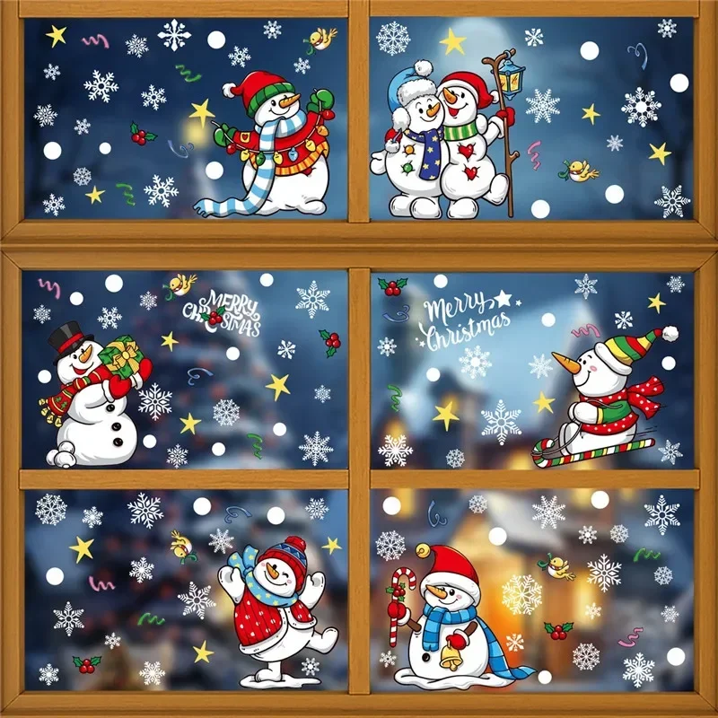 2025 عيد الميلاد زجاج مزخرف ملصقات نافذة ثلج ندفة الثلج كهرباء الجدار ملصق سنة جديدة سعيدة عيد الميلاد ديكور الشارات
