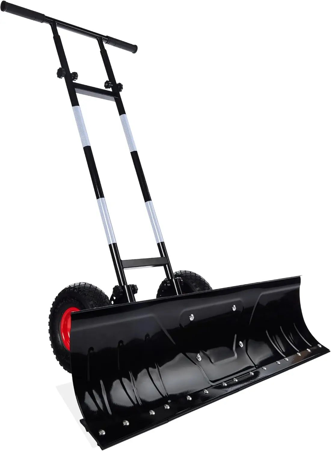 Products 36in Heavy Duty Steel Snow Shovel Pusher for Driveway w/Wheels, Adjustable Handle, Angled Blade, Efficient Snow Removal