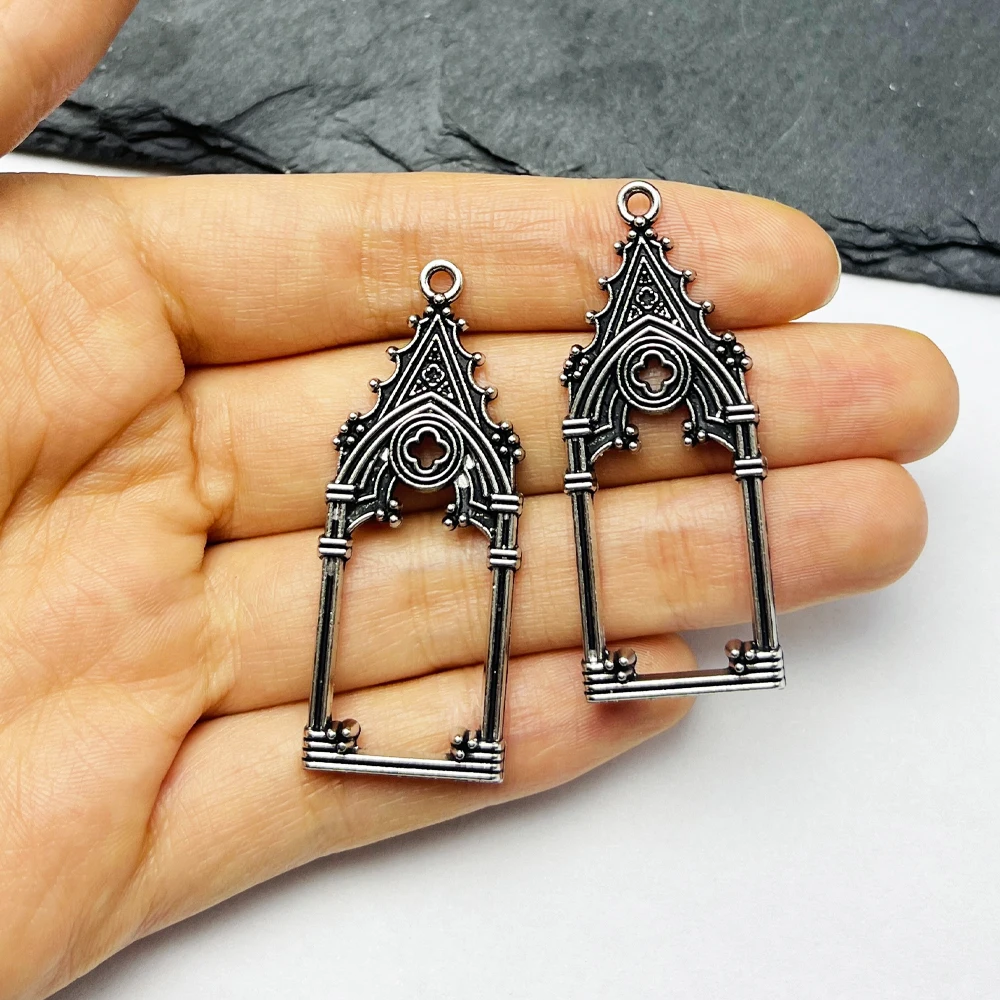2 Pieces Gothic Vintage Hollow out Castle Church Pendants DIY Accessories for Earrings Necklaces and Jewelry