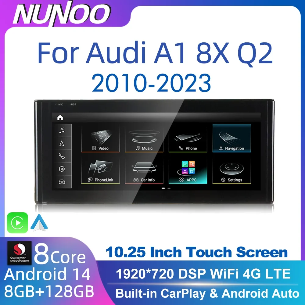 Nunoo Android 14 CarPlay For Audi A1 Q2 2010-2023 Auto Radio Touch Screen GPS Car Multimedia Player Navi Stereo DSP WIFI 