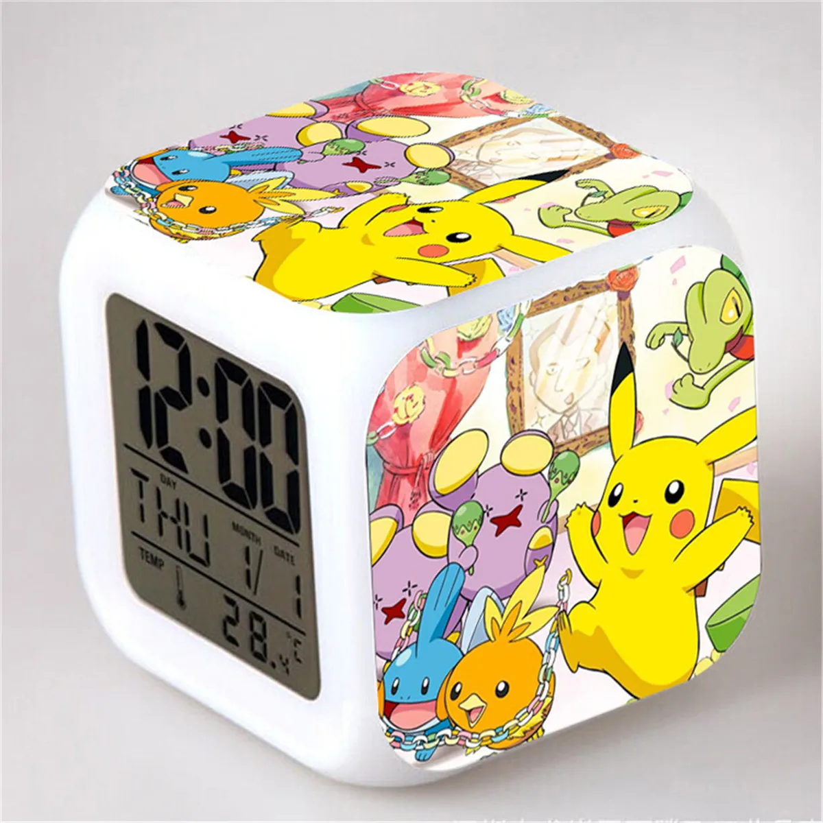 Anime Pokemon Pikachu Squirtle Bulbasaur Charmander Alarm Clock Figure LED Glowing Night Colorful Desk Decor Clock Kids Toys