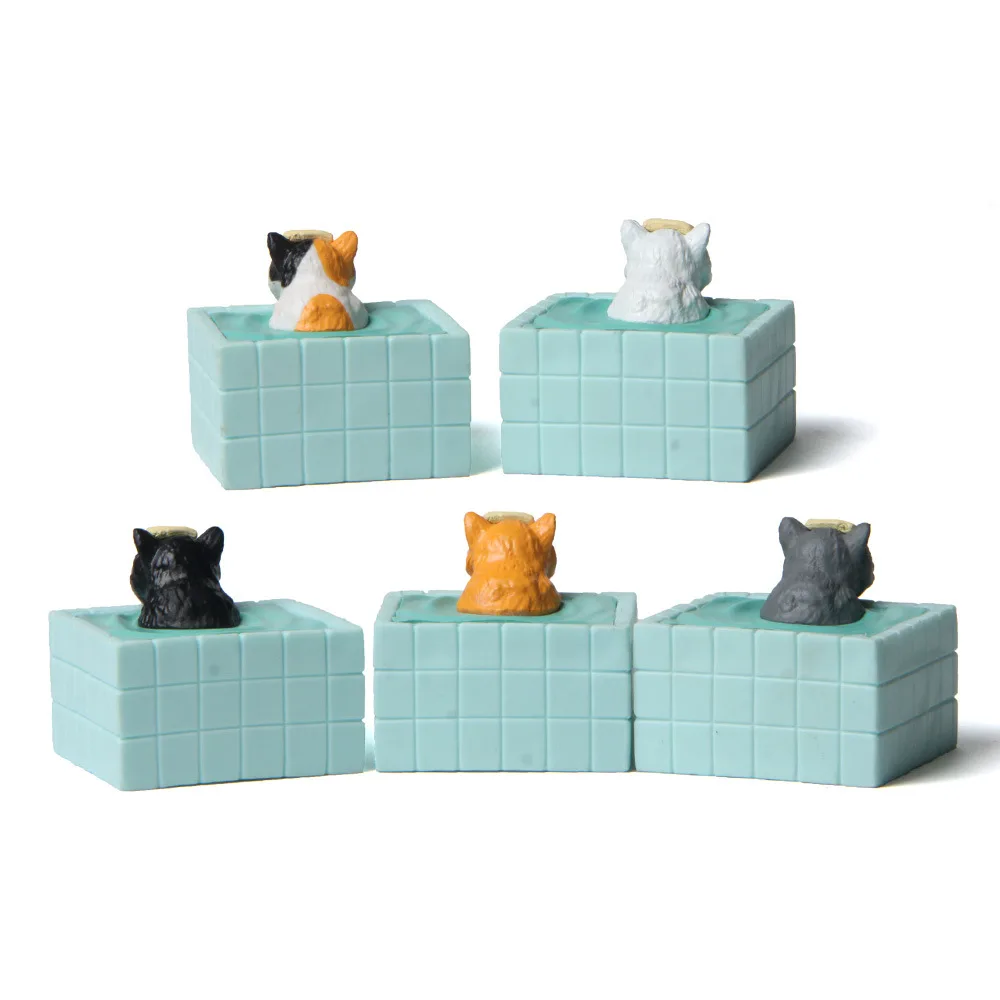 Gato de resina en la bañera azul, figura de 5 colores, decoración de jardín, accesorios de pastel en miniatura, accesorios de gato para el hogar,