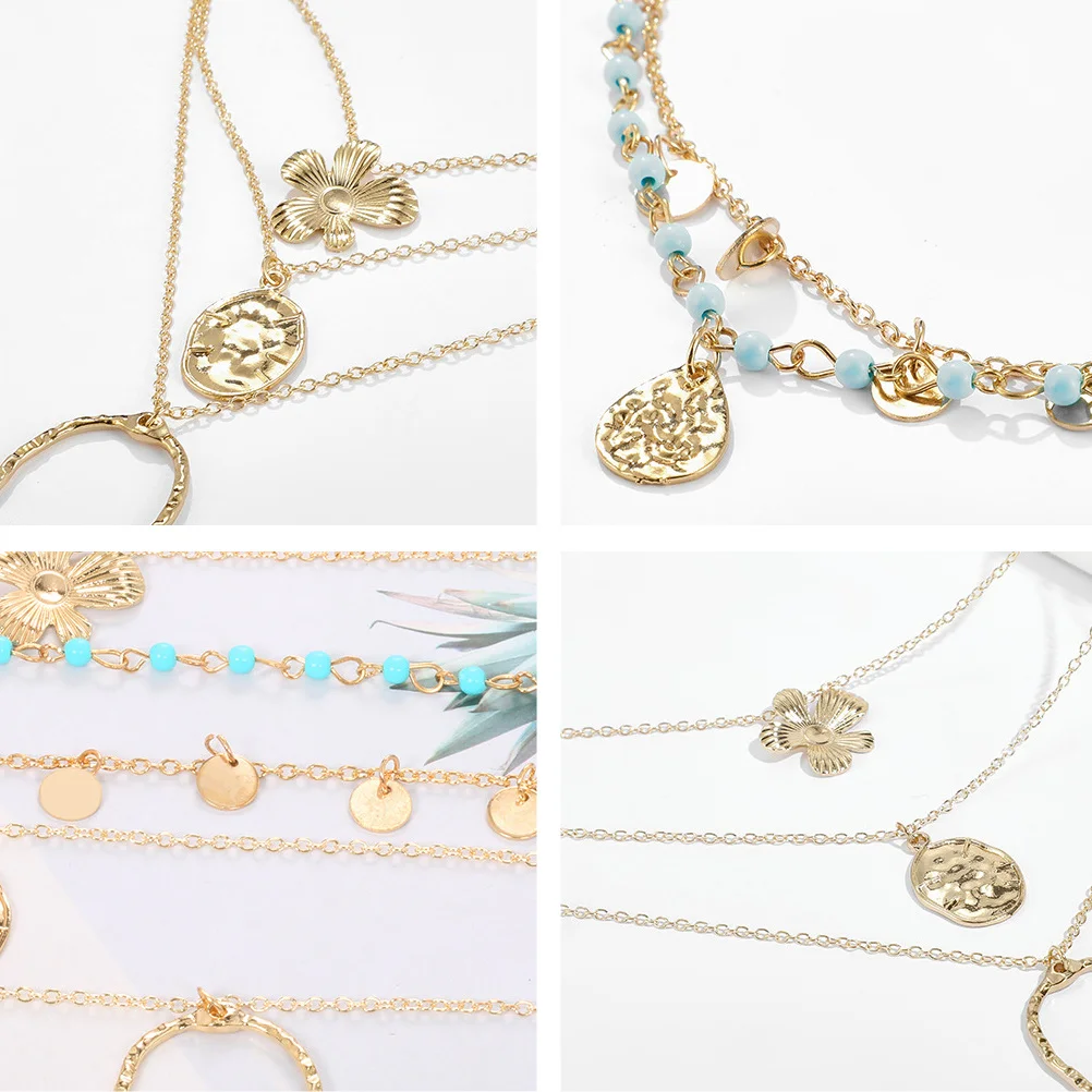 

1Pcs Geometric Sunflower Necklace Women Ladies Jewelry Unique Five Layer Design Eco Friendly Material Birthday