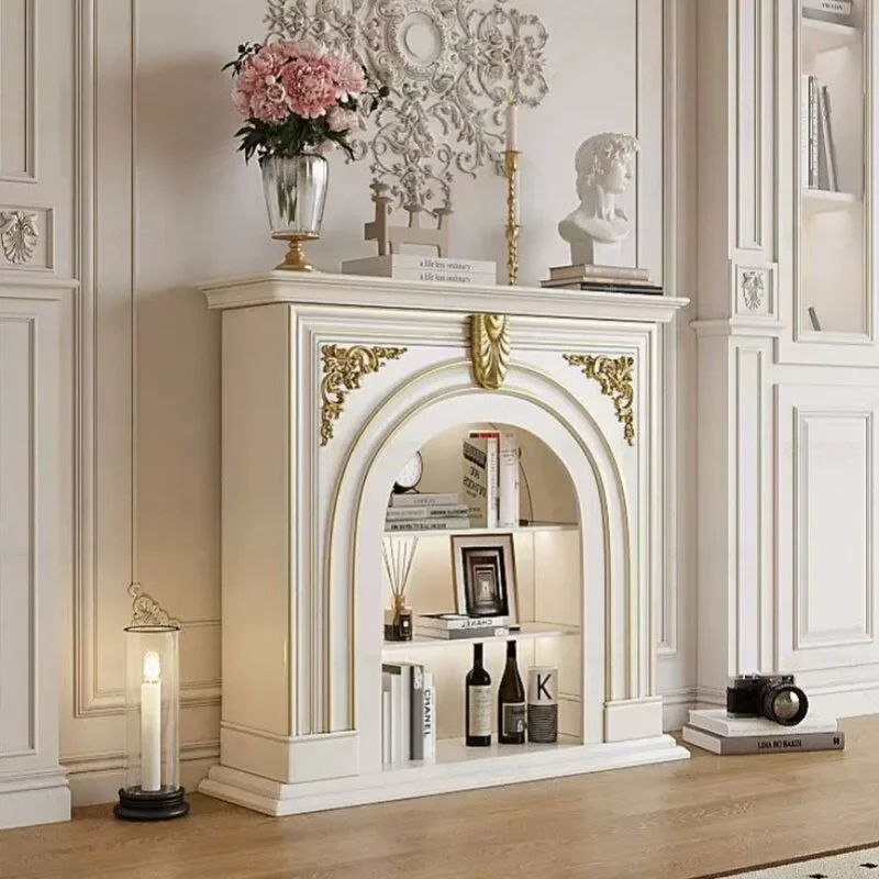 B56 New French gold-painted fireplace cabinet, living room flame simulation fire entrance cabinet, American shelf entrance entra
