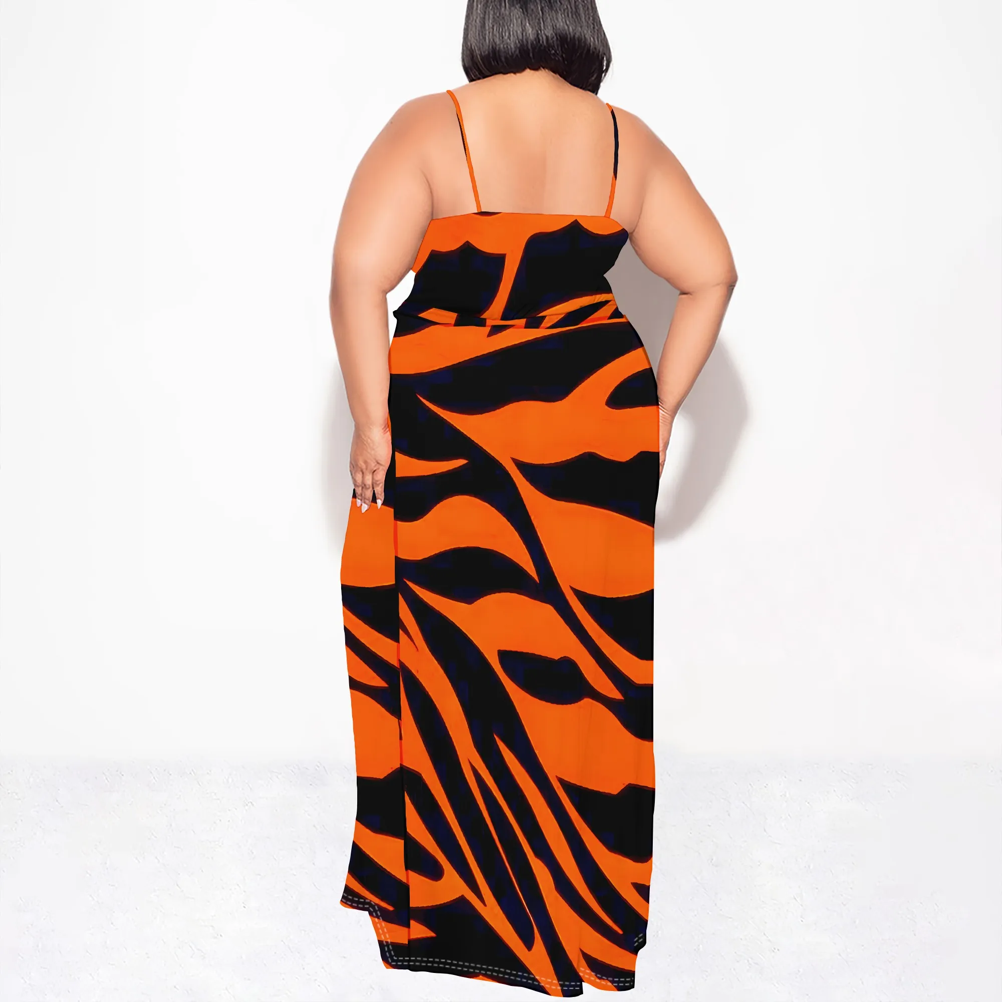 Plus Size Womens Sexy Casual Dresses for Curvy Women 3D Printed halterneck dress Short Sleeve Loose Maxi Dress