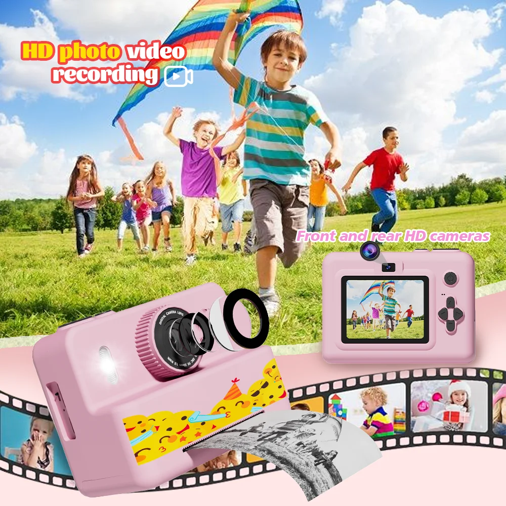 Fotocamera con stampa istantanea per bambini, giochi con foto, video, musica e puzzle, filtri | flash | doppie telecamere | Ricarica USB | regalo per ragazzi e ragazze 4+