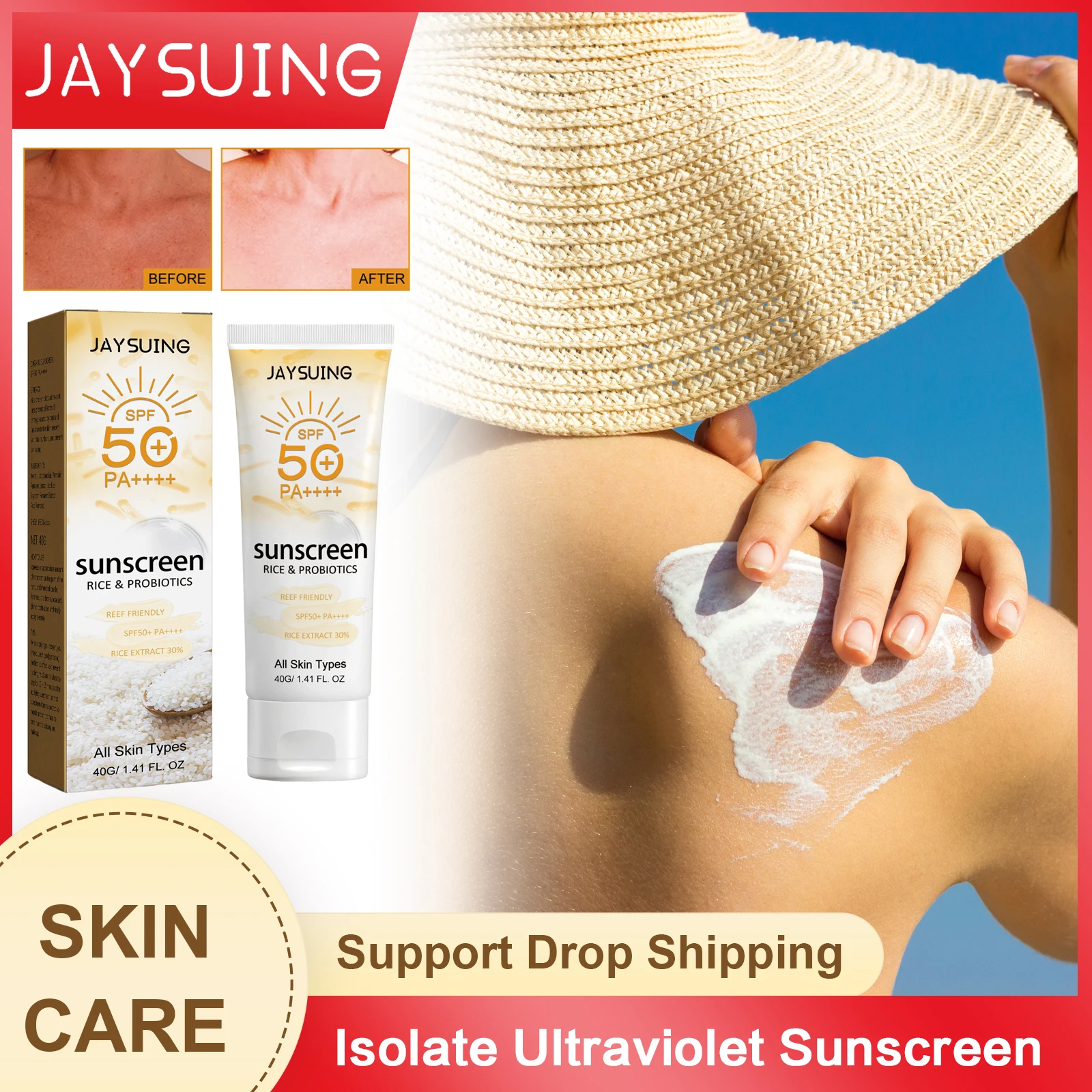 Rice Facial Body Sunscreen Spf 50+ Anti Sun Isolate Ultraviolet Concealer Oil Control Moisturize Sunblock Skin Protective Cream