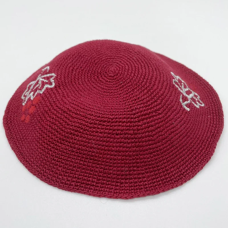 Hand woven israeli jewish cap kipa cap red bull