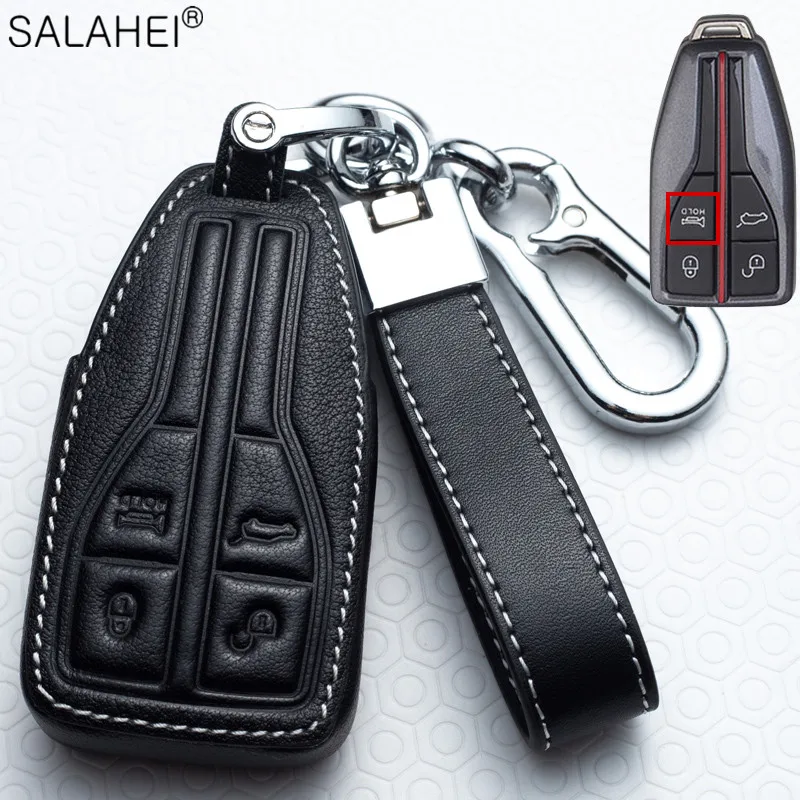 

Leather Car Remote Key Bag Cover Case Keychain Shell For HongQi HS5 H5 H9 HS7 H7 L5 HS3 L9 Full Protection Holder Accessories