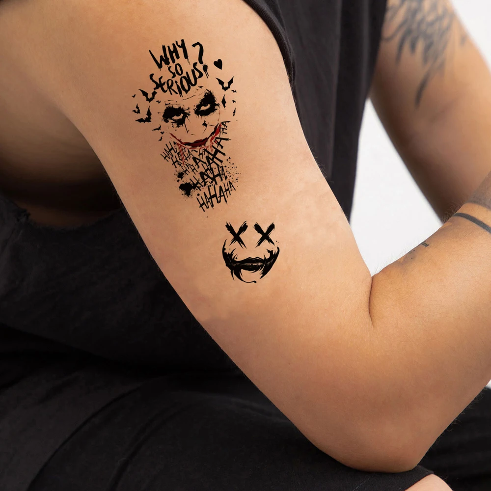 4 Sheets Temporary Tattoo Stickers for Halloween Party Scary Face Bat Design Fake Tattoo for Women Men Body Decor