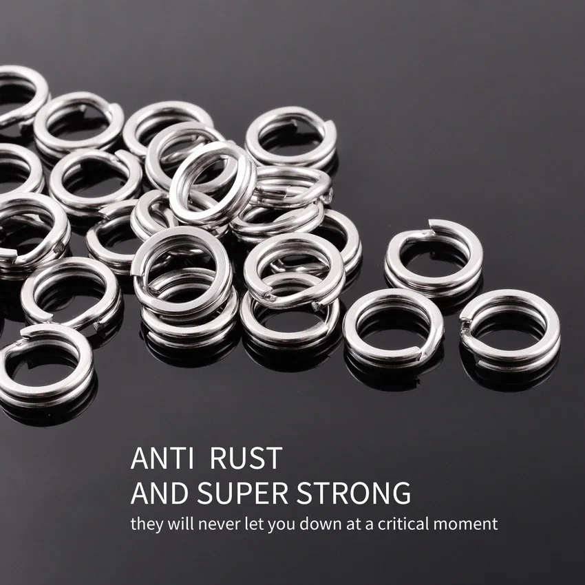 100PCs Connecting Fishing Rings Sets Stainless Steel Split Rings Hard Bait Lure Accessories Tackle High Strengthen O Ring