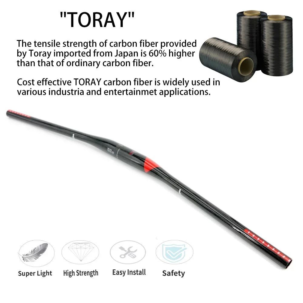 Full Carbon Mountain Bike Riser Handlebar, 35mm Clamp 9° Backsweep High Strength MTB Off-Road Racing Bicycle Bar