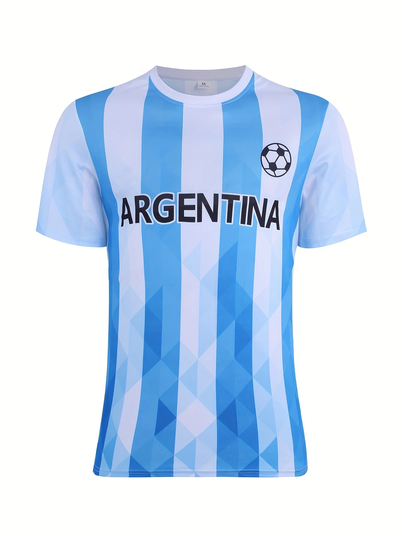 Daily Wear Men's Tops Argentina Soccer Pattern Print Crew Neck Short Sleeve T-Shirts Soft Quick-Dry Stretch Polyester Fabric Tee