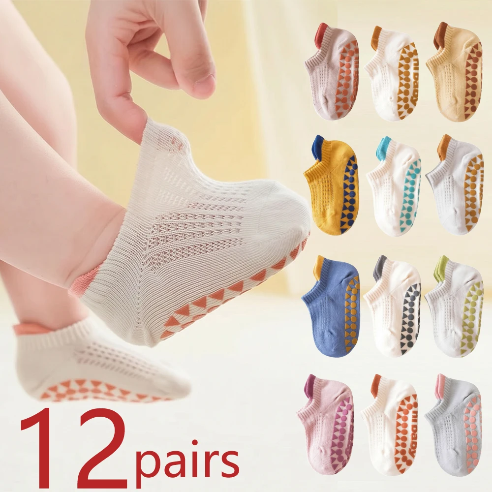 3/6/12 Pairs Lot Kids Boys Girls Cotton Anti-slip Socks Summer Newborn Baby Cute Mesh Breathable Baby Non-slip Floor Socks Cloth
