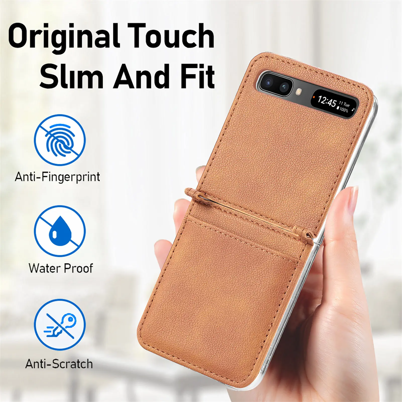 Card Pocket Folding Leather Case for Samsung Galaxy Z Flip 3 Flip3 Flip 5G Anti-Fingerprint Business Cell Phone Cover