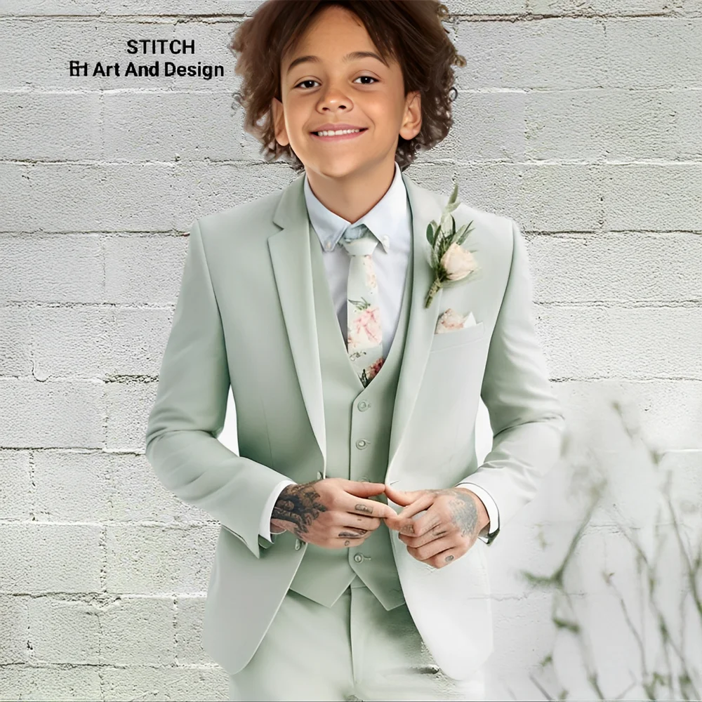 Wedding Suits for Boys Solid Color Tuxedo Single Breasted Notch Lapel Jacket Slim Fit Kids Suits Outfits Costume