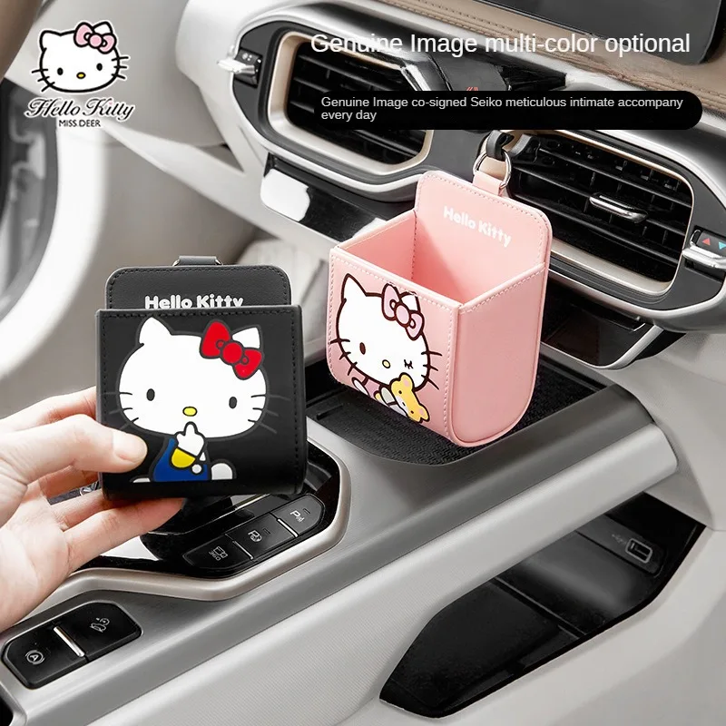 Bolsa de almacenamiento de salida de aire de coche, caja organizadora automática multifuncional, accesorios de decoración, Hello Kitty, Kawaii KT Cat