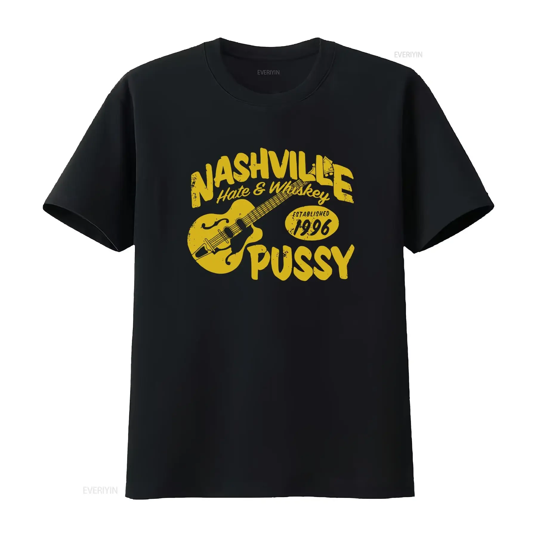 Men's Nashville Pussy Hate Whiskey Guitar Established 1996 T Shirt Medium Black vintage Washed Soft streetwear Stylish graphic