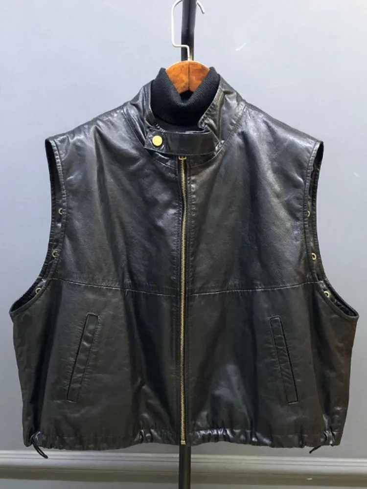 Veste en cuir véritable détachable pour femme, Streetwear, manches de couleur unie, ample, poche en peau de vache, fermeture éclair, manches longues, vêtements d'extérieur