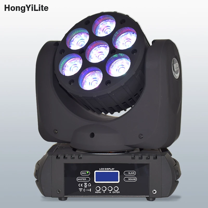 

HongYiLite LED Moving Head 7x12W DMX Voice Control Self-Propelled Master/Slave Control Built-in Programs Silent Fan For Wedding