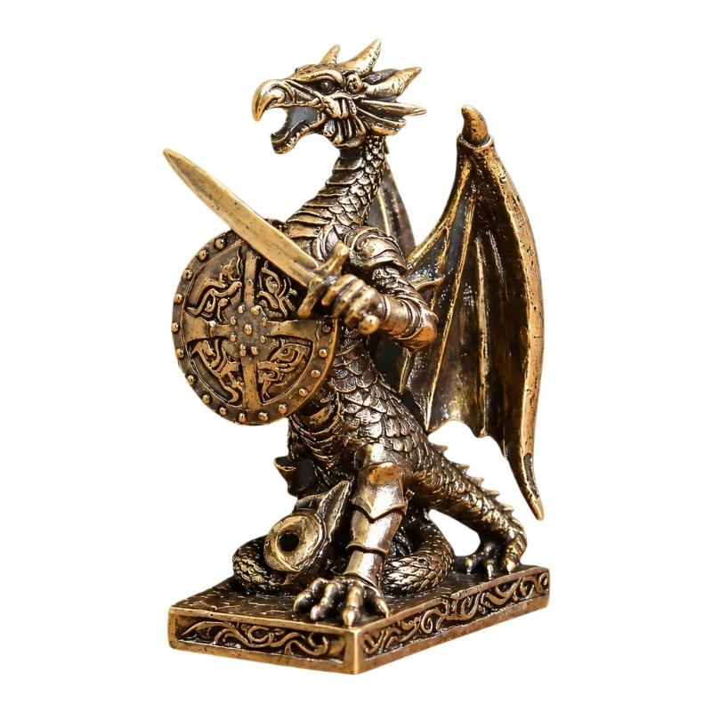 Fantasy Dragon Fighter Figure in Metal with Antique Finish, Detailed Equipment Form, Cast Construction, and the Top Sale