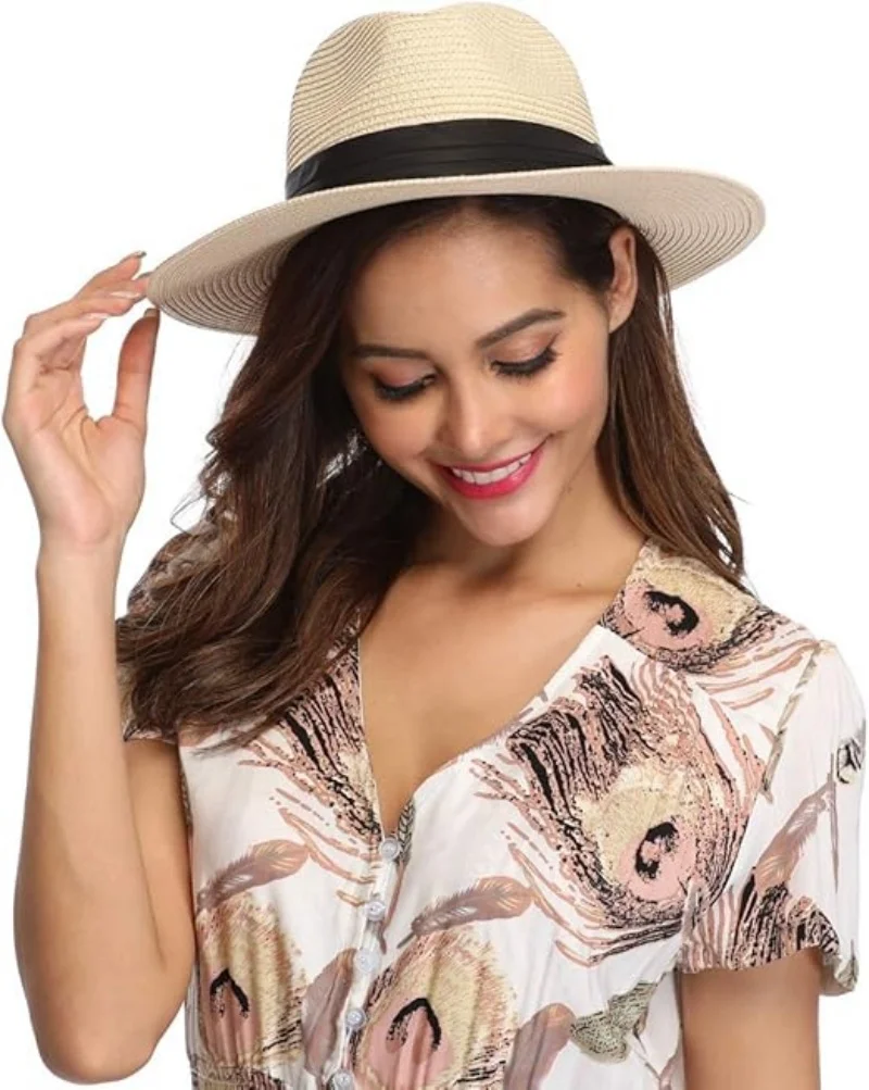 1 PC 3Collapsible Sun Protection Fashion New Straw Hat Solid Color Casual Wide Brim Beach Hat Women Summer Cap